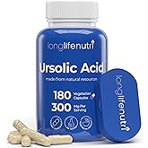 LongLifeNutri Ursolic Acid 300mg - Sourced from Rosemary Leaf Extract, 180 Vegetarian Capsules, Organic Supplement for Muscle Growth & Recovery, 2-Month Supply, Lab Tested, GMP Certified, Made in USA