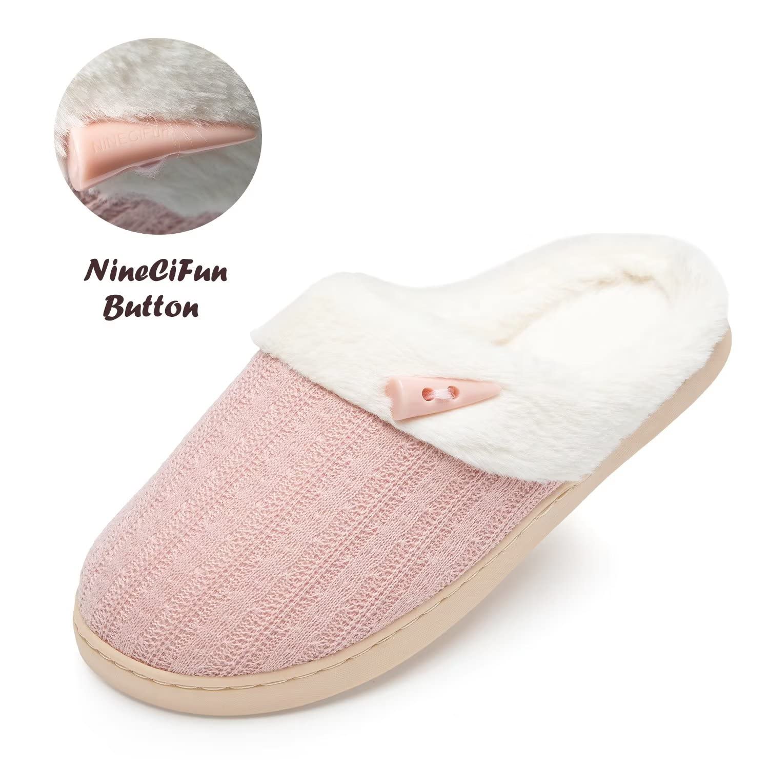 NineCiFun Women's Slip on Fuzzy House Slippers Memory Foam Slippers Scuff Outdoor Indoor Warm Plush Bedroom Shoes with Faux Fur Lining