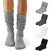 Flydo 4 PACK Womens Slouch Socks Scrunch Socks Soft Thigh High Boot Socks for Women Legs Warmers Socks Size 5-11