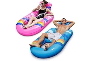 SEETOHOME 2 Pack Pool Floats Adult Heavy Duty-Adult Pool Float Lounger with Cup Holders, Backrest & Footrest Pool Lounge Float Pool Floaties Rafts for Beach Lake Party(Light Blue-Pink)