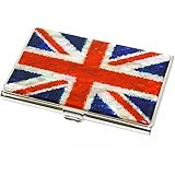 Mother of Pearl Union Jack UK England British National Flag Business Credit Name ID Card Holder Case Metal Stainless Steel Engraved Slim Purse Pocket Cash Money Wallet