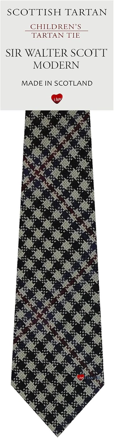 Boys All Wool Tie Woven And Made in Scotland in Sir Walter Scott Modern Tartan: Clothing