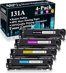 4 Pack (BK/C/M/Y) 131A | CF210A CF211A CF212A CF213A Remanufactured Toner Cartridge Replacement for HP Color Laserjet Pro M251n(CF146A) M251nw(CF147A) M276n(CF144A) M276nw(CF145A) Printer