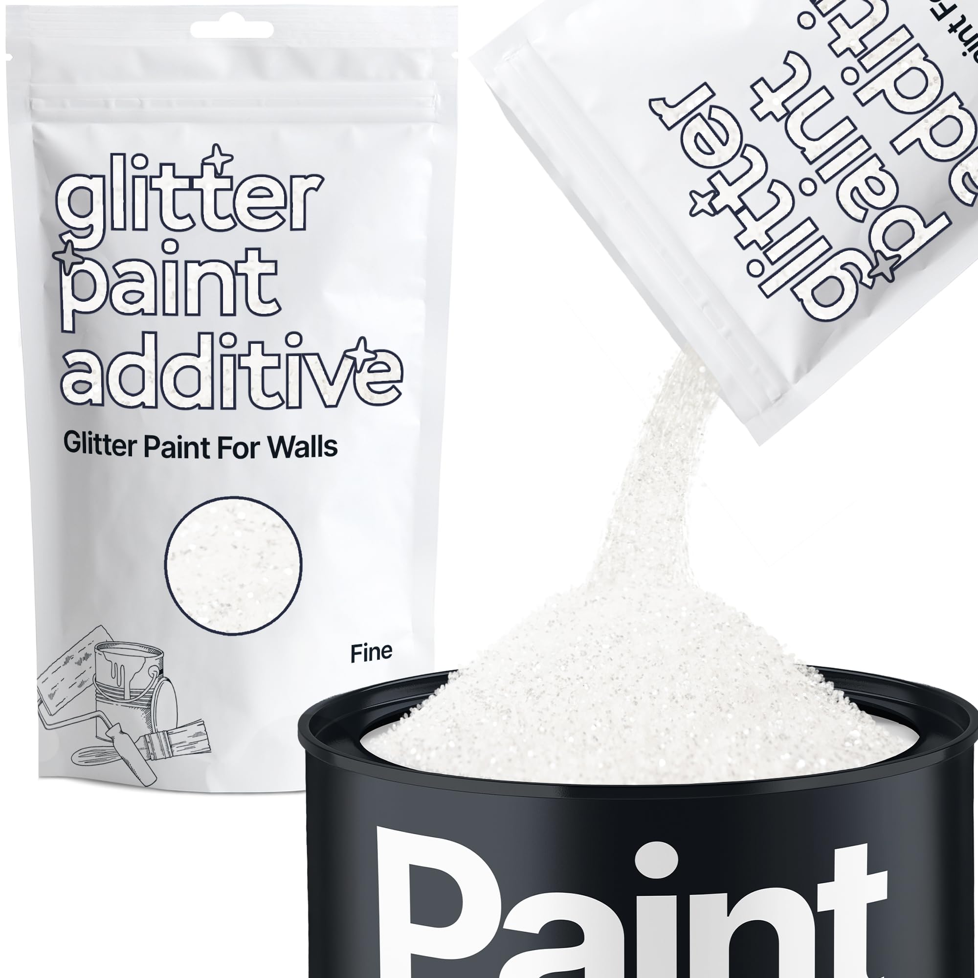 Hemway White Iridescent Glitter Paint Additive Fine 100g for Adding Sparkle to Paints & Varnish | Paint Walls Sparkly Add to Emulsion, Acrylic or Lacquer Indoor