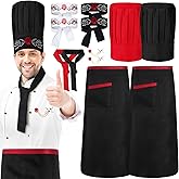 Bonuci 12pcs Christmas Hibachi Chef Costume Set Chef Hat Apron Japanese Headband Tie Flying Crane Brooch Cook Outfit for Hibachi Party Christmas BBQ Birthday Halloween Party Decorations