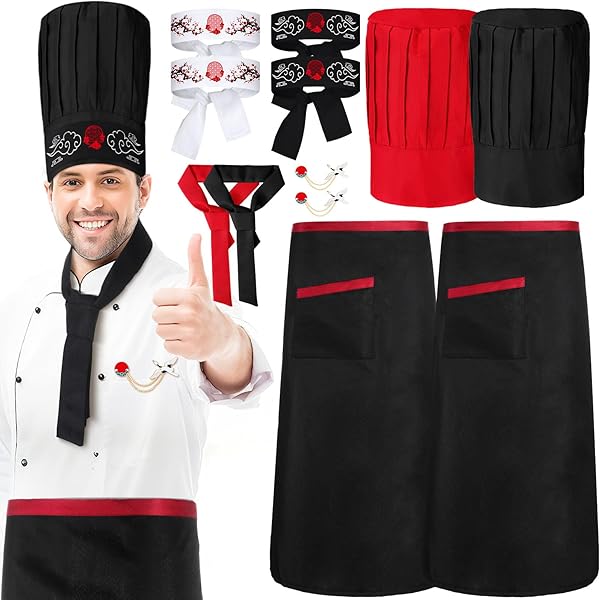 Costume De Chef Japonais 5 Pièces Avec Chapeau, Chapeau De