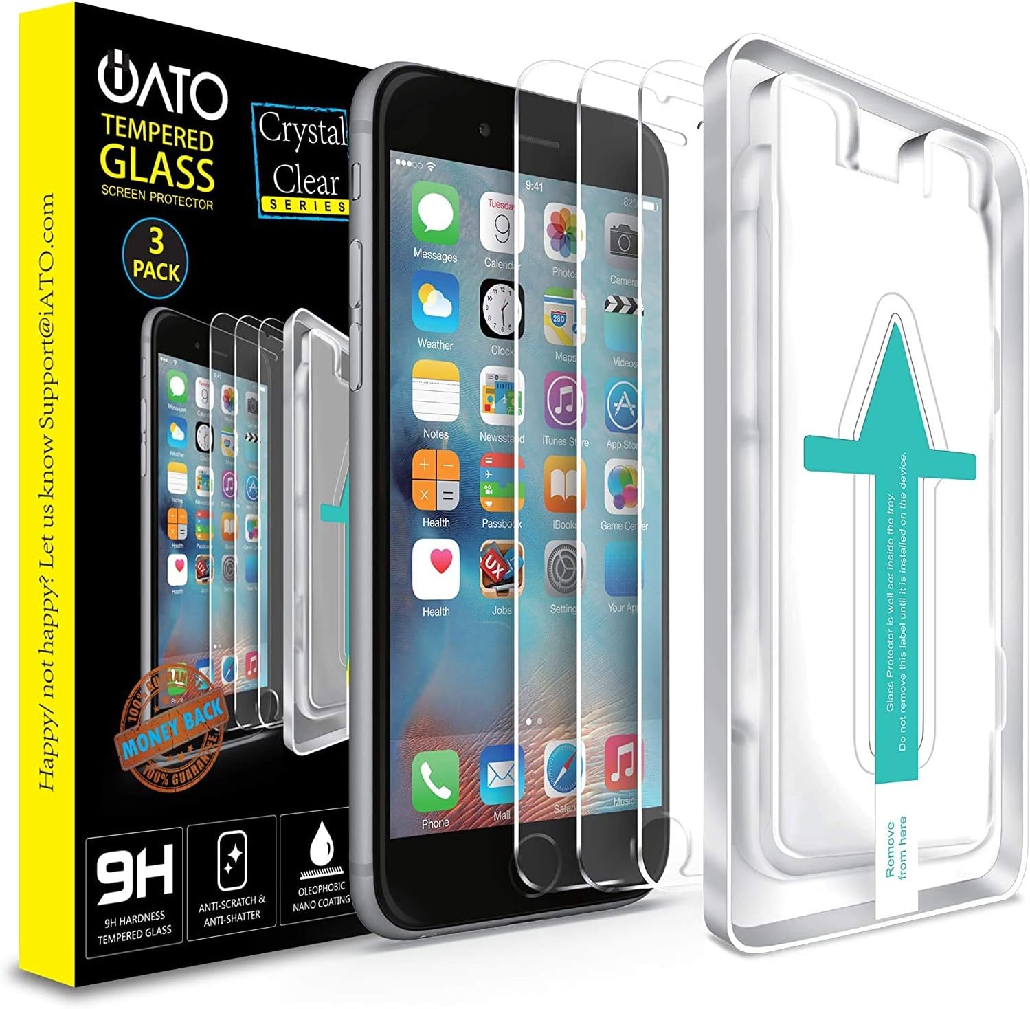 iATO iPhone 6/6s/7/8/SE 2020 Screen Protector. Shatterproof Tempered Glass Screen Protector for Phone Drop Screen Protection with Easy Installation Kit for 4.7" iPhone 6/6s/7/8/SE 2020 {3-Pack}