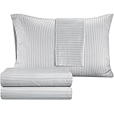 Izod Sateen Silky 4Pc King Size Bed Sheet Set, Deep Pockets - fits Upto 17", Smooth & Buttery Feel Sheet Set, Long-Staple Soft Combed 100% Cotton Bed Sheet, Hotel Luxury Bedding - Grey Stripe