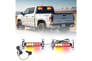 TIANNOR 2X 6.1 inch Emergency Strobe Lights Amber/Red Police Lights 12 LED Hazard Warning Flashing Safety Front/Rear Windshield Deck Split Lights Grille for Firefighter Vehicles Trucks Car