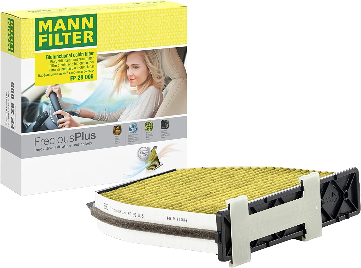 MANN-FILTER FP 29 005/1 Cabin Air Filter - FreciousPlus Biofunctional Pollen Filter - For right-hand drive vehicles for Cars + Transporters