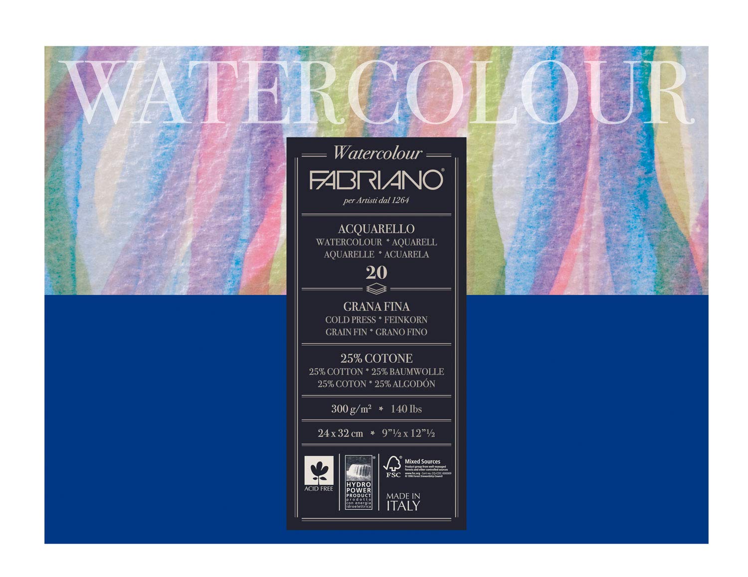 Unbekannt Fabriano 73612432 Watercolour Paper, Cotton, White, 24 x 30 x 0.5 cm