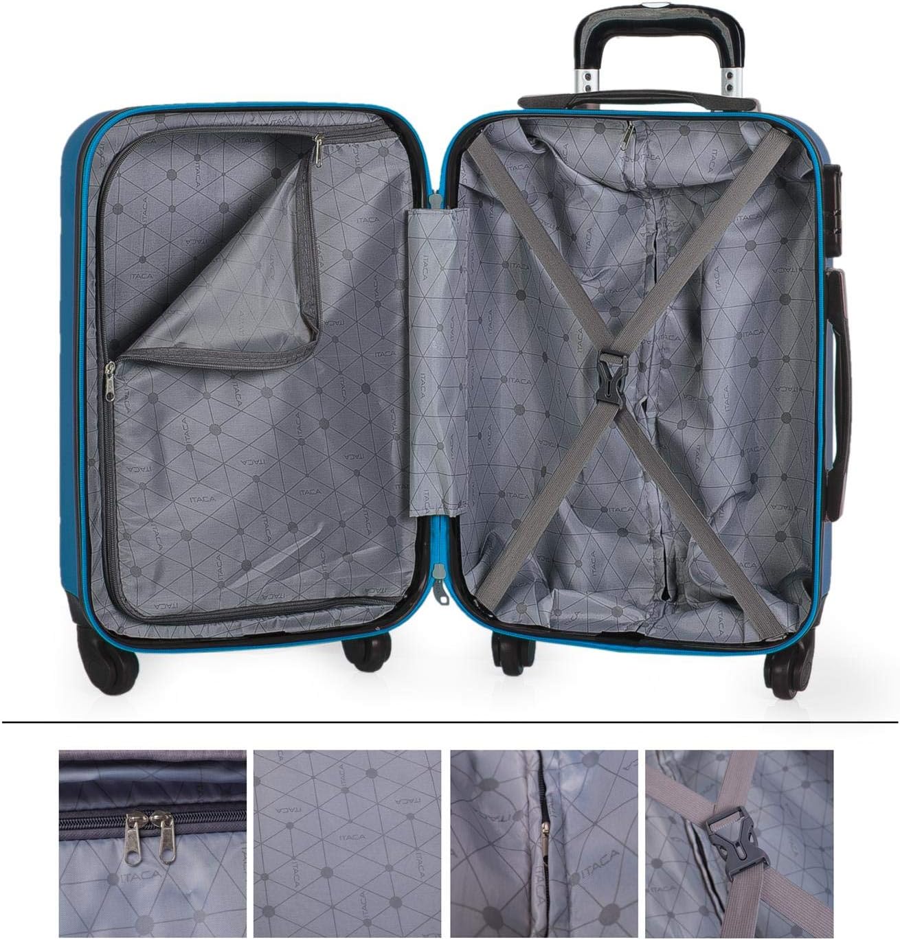 ITACA Maleta Cabina de Viaje Rígida 4 Ruedas Trolley 55 cm ABS Equipaje