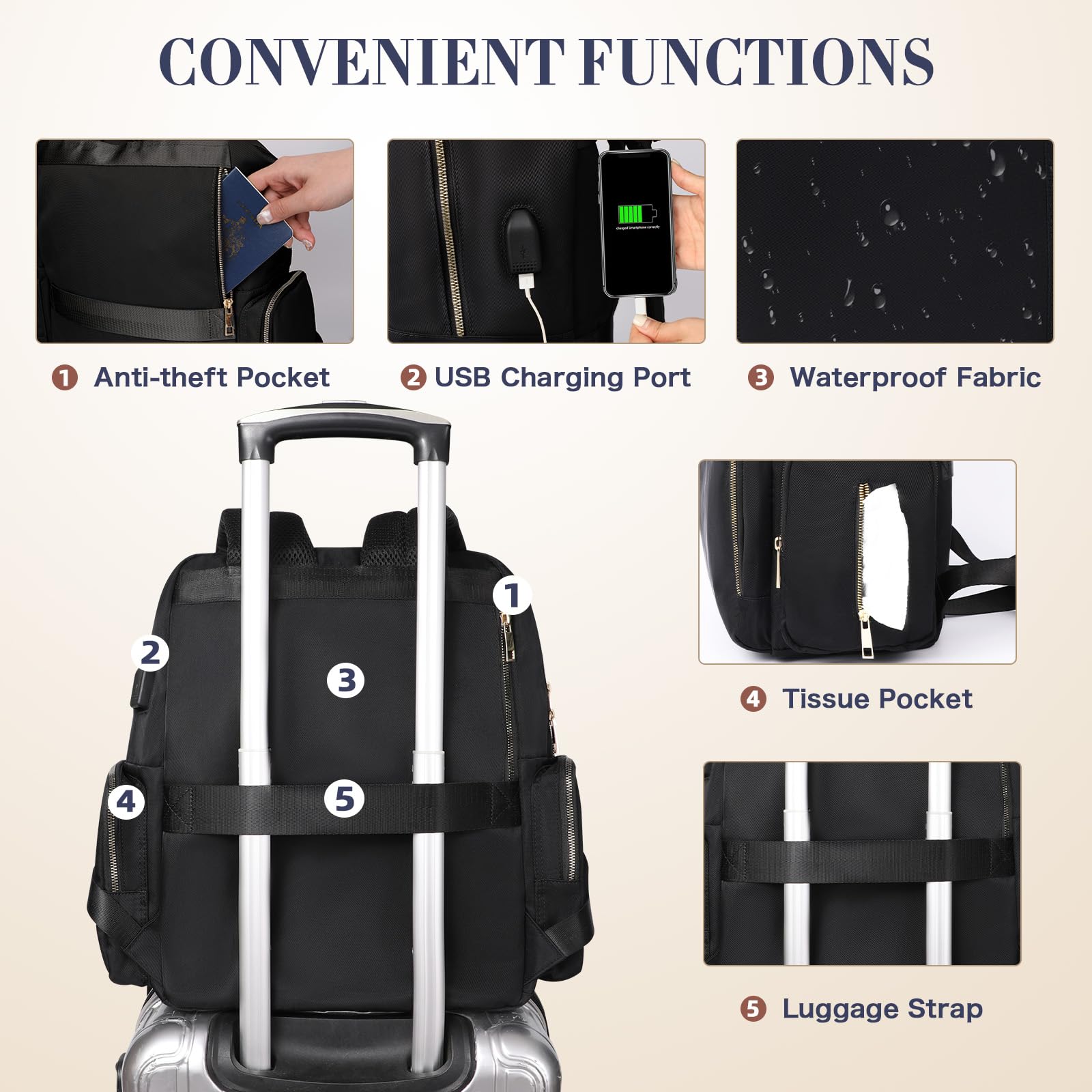 ILCOLPO Diaper Bag Backpack, Baby Diaper Bag with 17 Pockets, Travel Baby Bag Backpack for Girl Boy, Large Diaper Bag with Changing Pad,USB Charging Port,Wet Dry Bag,Black