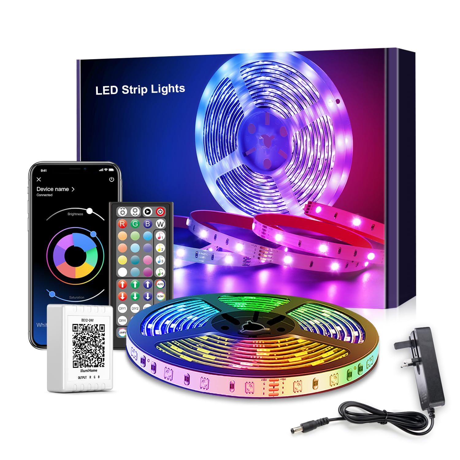 Mexllex LED Strip Lights 5m, RGB Color Changing Led Strip 5m with Remote Control, Music Sync Led Lights for Bedroom Kids Room Ceiling Kitchen Party
