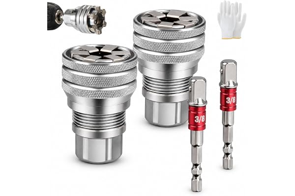 Universal Grip Socket Adapter Set, Adjustable 10-19mm Socket Wrench Tool, Self-Adjusting for Damaged Bolts & Nuts, 3/8" Drive