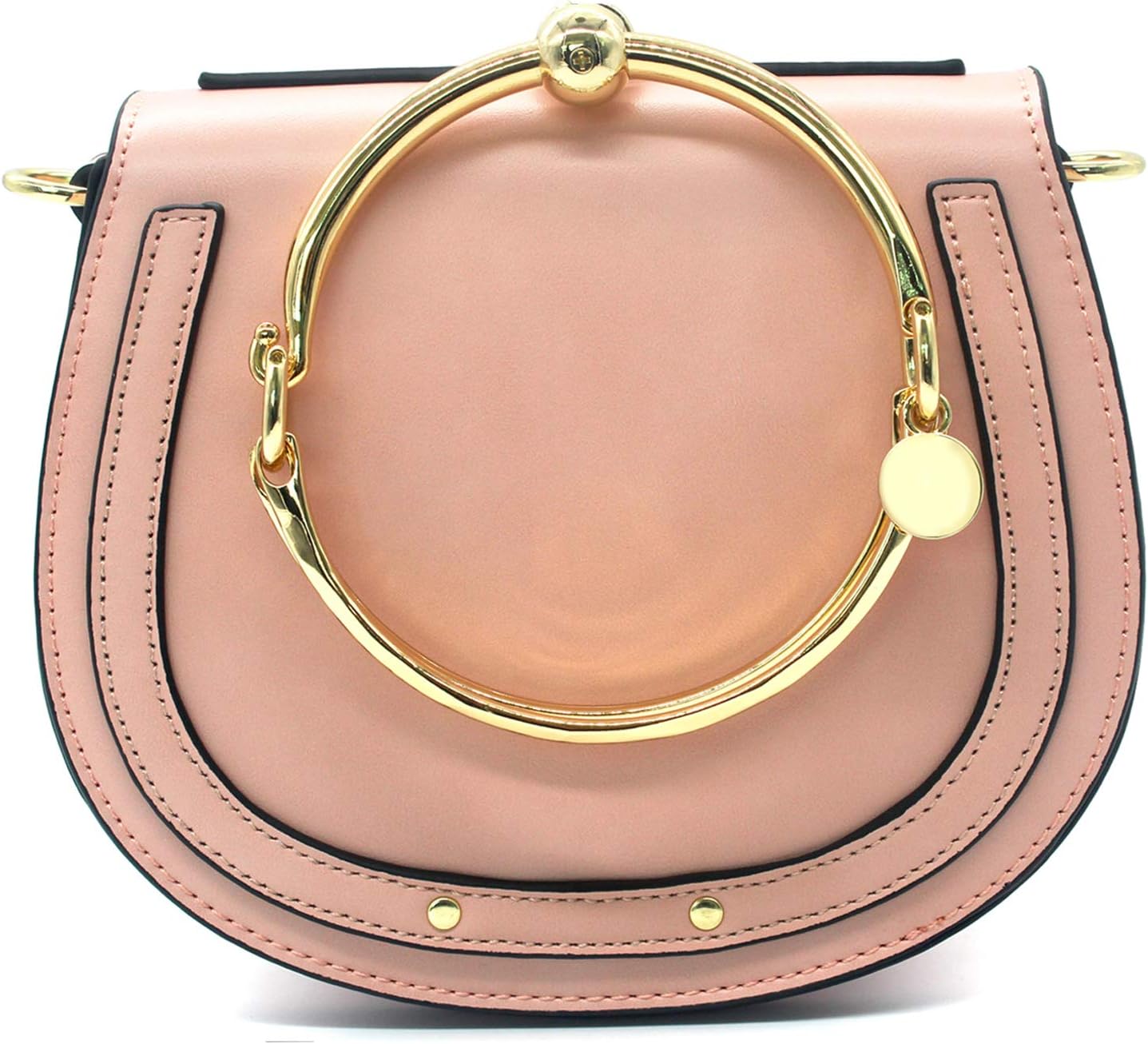 Women Punk Circular Ring Handle Handbags Small Round Purse Crossbody Bags for Girls