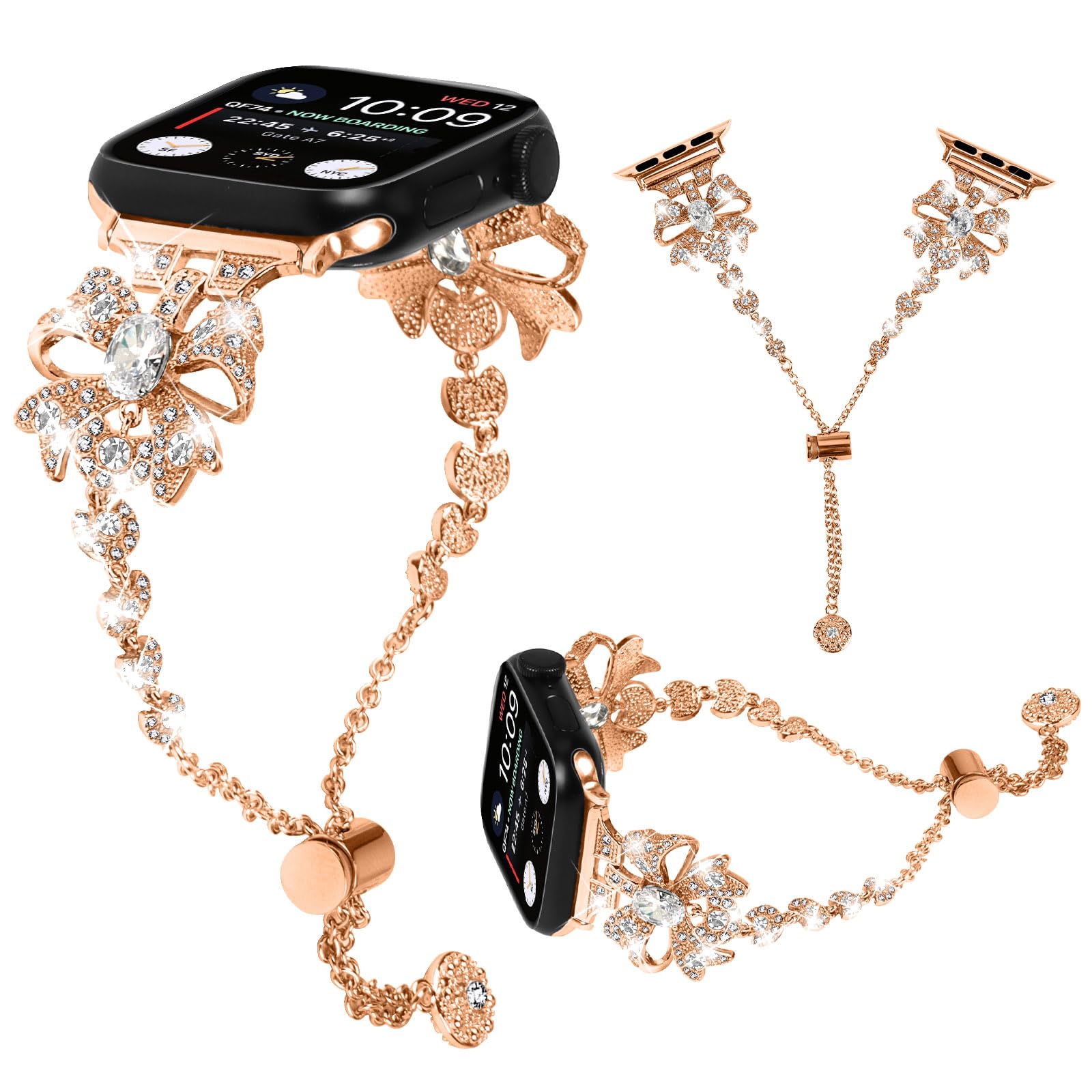 Miimall Compatible with Apple Watch 41mm 40mm 38mm Strap, Stylish Sparking Glitter Bling Band for Women Girl Crystal Diamonds Replacement Metal Wristband for iWatch Series 8 7 6 5 4 3 2 1 SE-Rose Gold