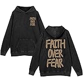 Lytiarul Christian Hoodies for Men Faith Over Fear Graphic Hoodie Jesus Religious Sweatshirts Vintage Acid Wash Pullover Tops