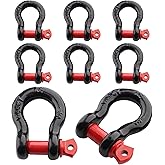 Qjaiune 8 Pack 1/2 Inch D Ring Shackles, 12 Ton (26455 lbs) Maximum Break Strength, Heavy Duty Anchor Shackle with Screw Pin for Tow Strap Winch Off-Road Vehicle Recovery (Red & Black)