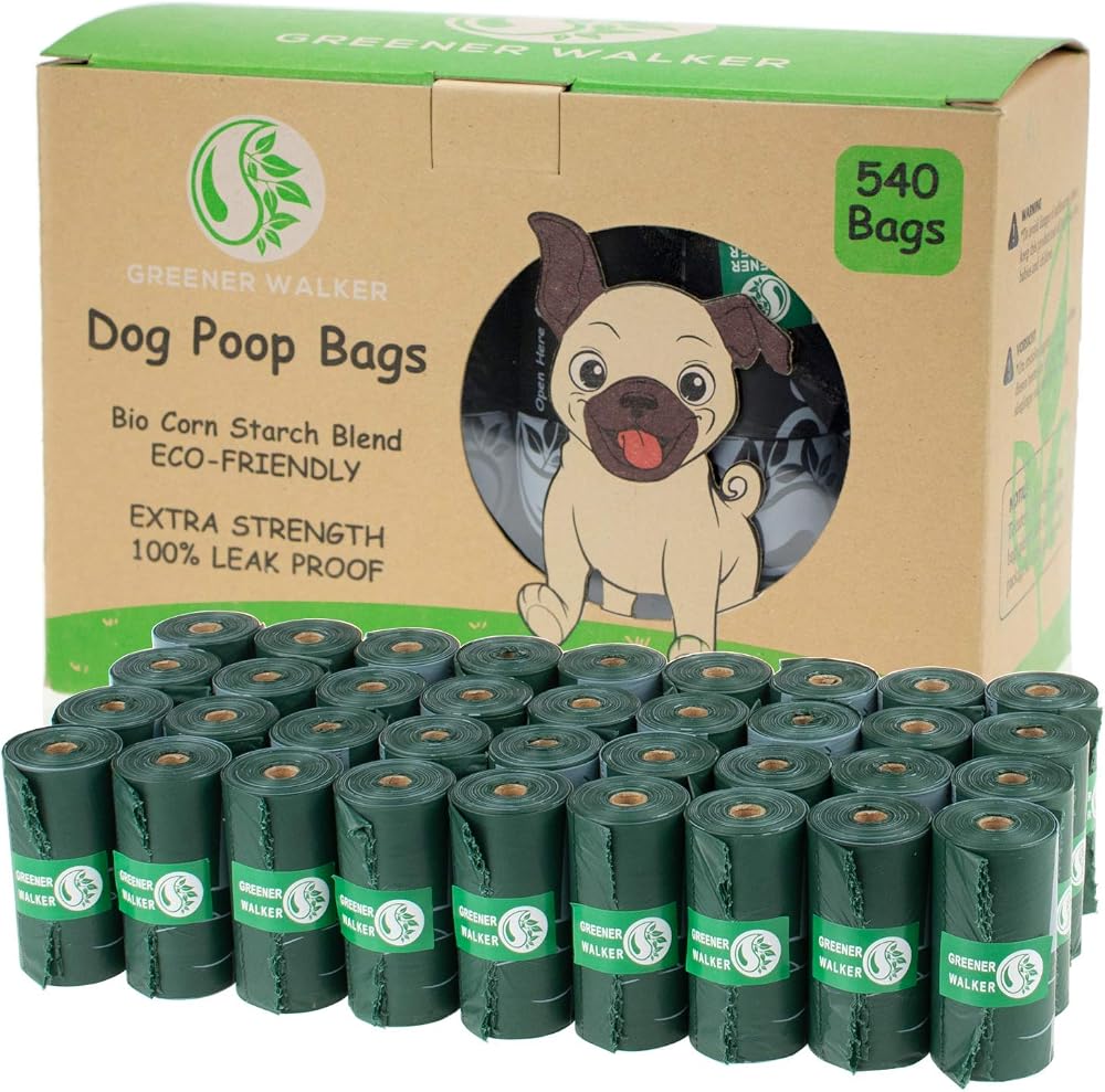 GREENER WALKER Poo Bags 540 Extra Thick Biodegradable 33x23 cm Green