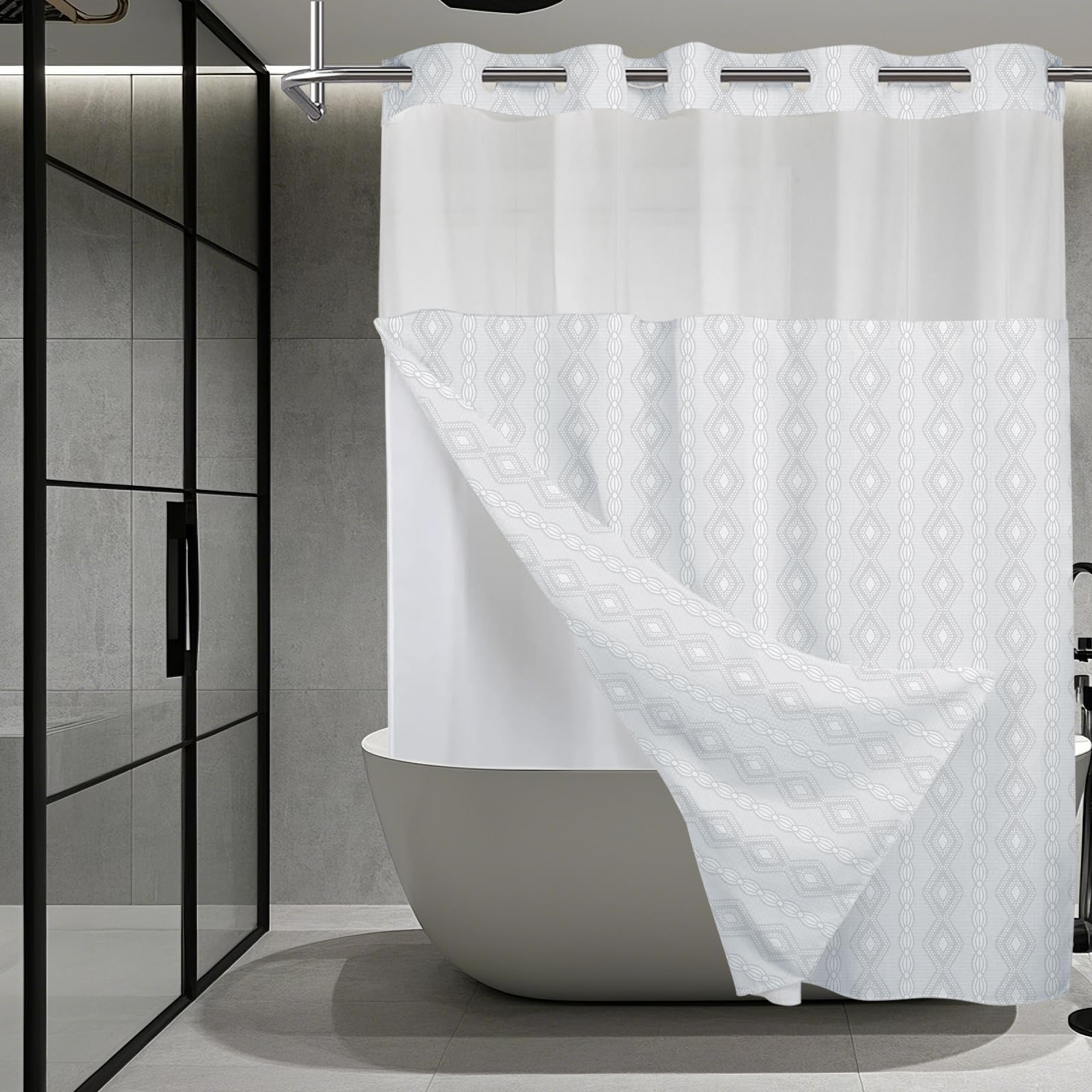 Photo 1 of TYTYUU No Hook Shower Curtain with Snap in Liner Set, Modern White Waffle Weave Shower Curtains Heavy Duty Fabric for Bathroom Hotel Decor 71x74 Inches