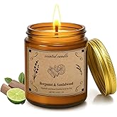 Scented Candles, 16oz Large Jar Soy Wax Candle – Bergamot & Sandalwood with Premium Plant Wax Blend for Consistent Burn, Aromatherapy Candle for Home Scented, Relaxation and Gift for Women/Men