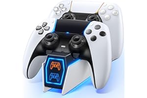 RYSKER PS5 Charging Station Compatible with PlayStation 5 Skin Edge & Dual Controller, PS5 Controller Charger Station with LED Indicators, PS5 Slim Accessories Charging Dock Stand, PS5 Remote Charger