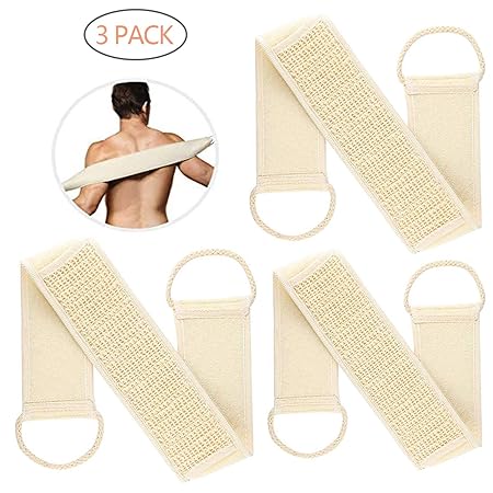 GCOA 3 Stücke Luffaschwämme Rückenscrubber für Bad und Dusche Luffa Körperpad mit Rücken Gurt, Körper Peeling Set, 100% Luffa
