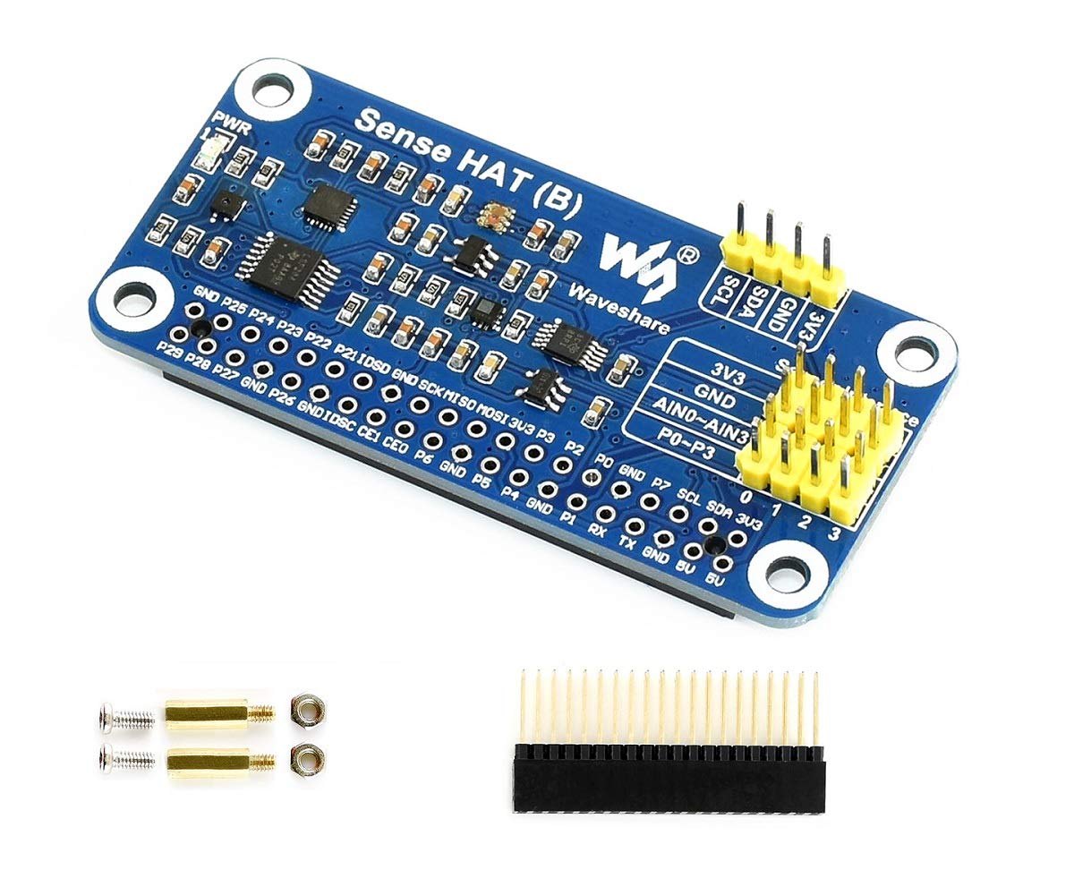 Sense HAT B for Raspberry Pi 4B 3B 2B B A Zero Zero W Onboard Gyroscope, Accelerometer, Magnetometer, Barometer, Temperature and Humidity Sensor, I2C Interface