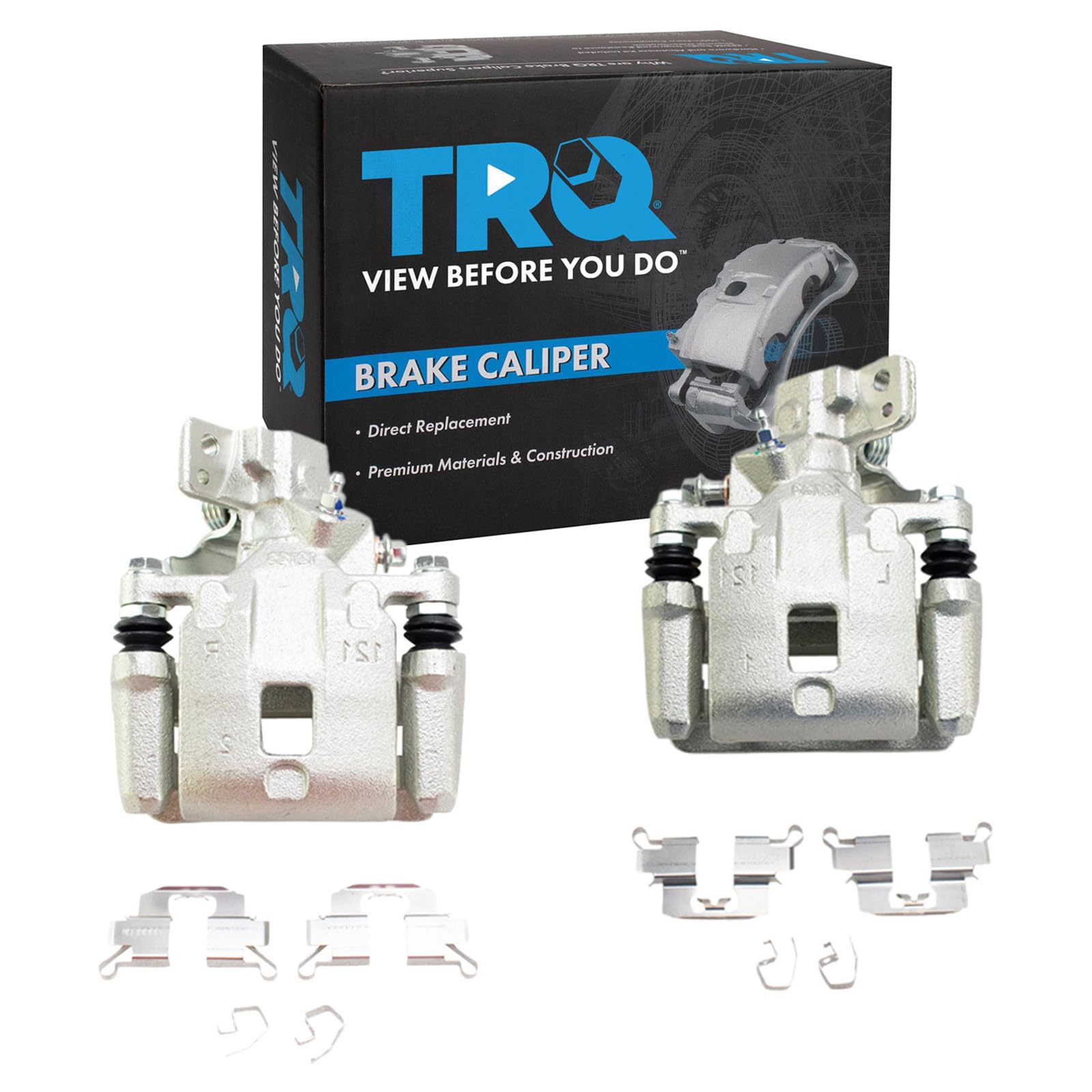 TRQ Rear Brake Caliper Set Zinc Coated Brackets Hardware Compatible with 2016-2018 Mazda CX-3 Image
