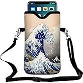 FREZORA Cell Phone Sleeves Bag Case Crossbody Neoprene Holder Lanyard Phone Pouch for Women Men 7.5 X 4.5 Inches - Sea Waves