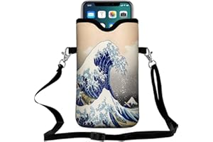 FREZORA Cell Phone Sleeves Bag Case Crossbody Neoprene Holder Lanyard Phone Pouch for Women Men 7.5 X 4.5 Inches - Sea Waves
