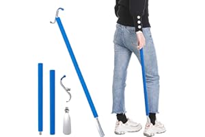 FEWENER 30.3" Metal Shoe Horn Long Handle for Seniors, Long Dressing Stick for Elderly with Sock Removal Tool, Adjustable Extended Dressing Stick Aid Helper for Shoes, Socks, Shirts and Pants
