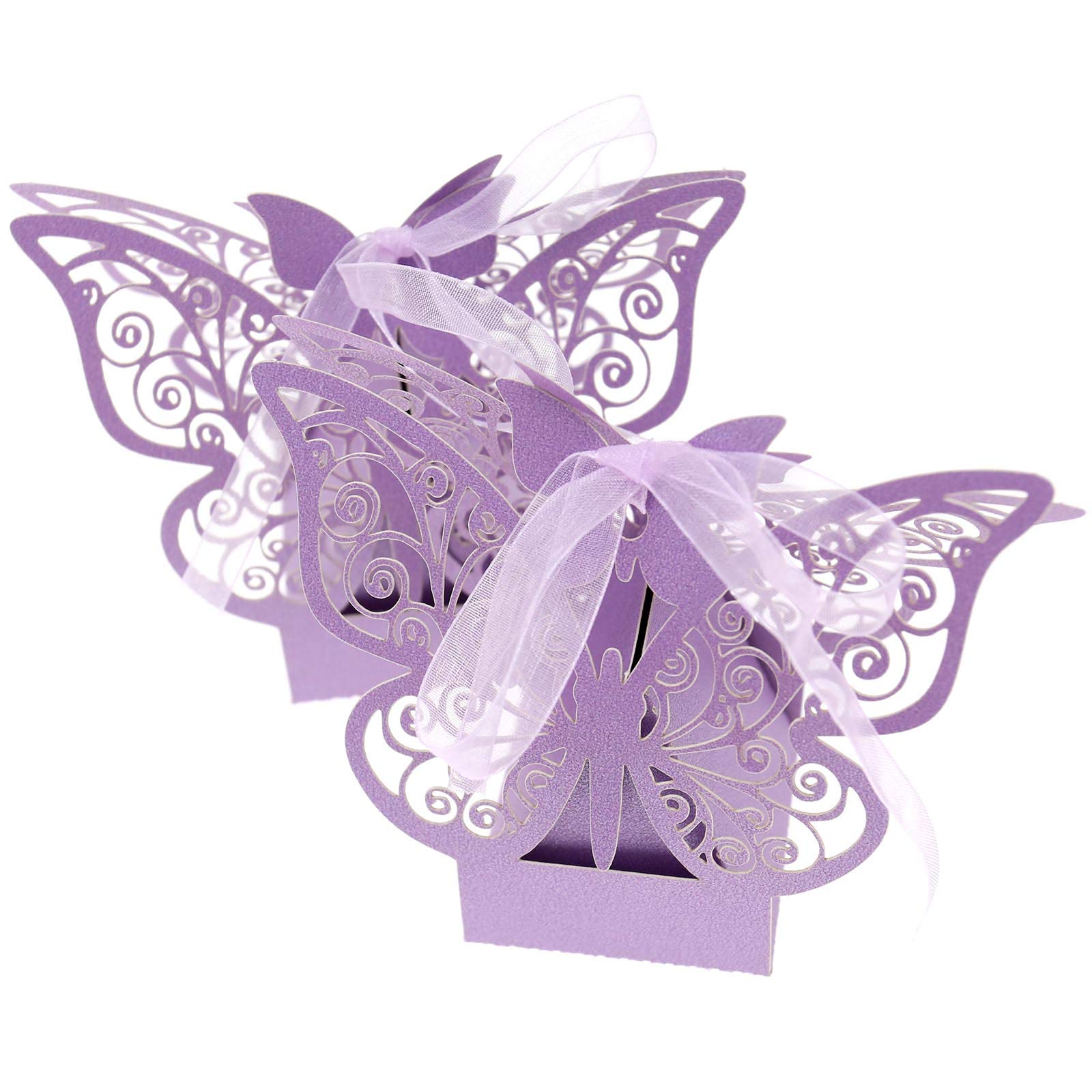 OTOTEC 50pcs Purple Butterfly Shape Favor Rose Candy Sweet Chocolate Gift Bridal Birthday Baby Shower Box Kit
