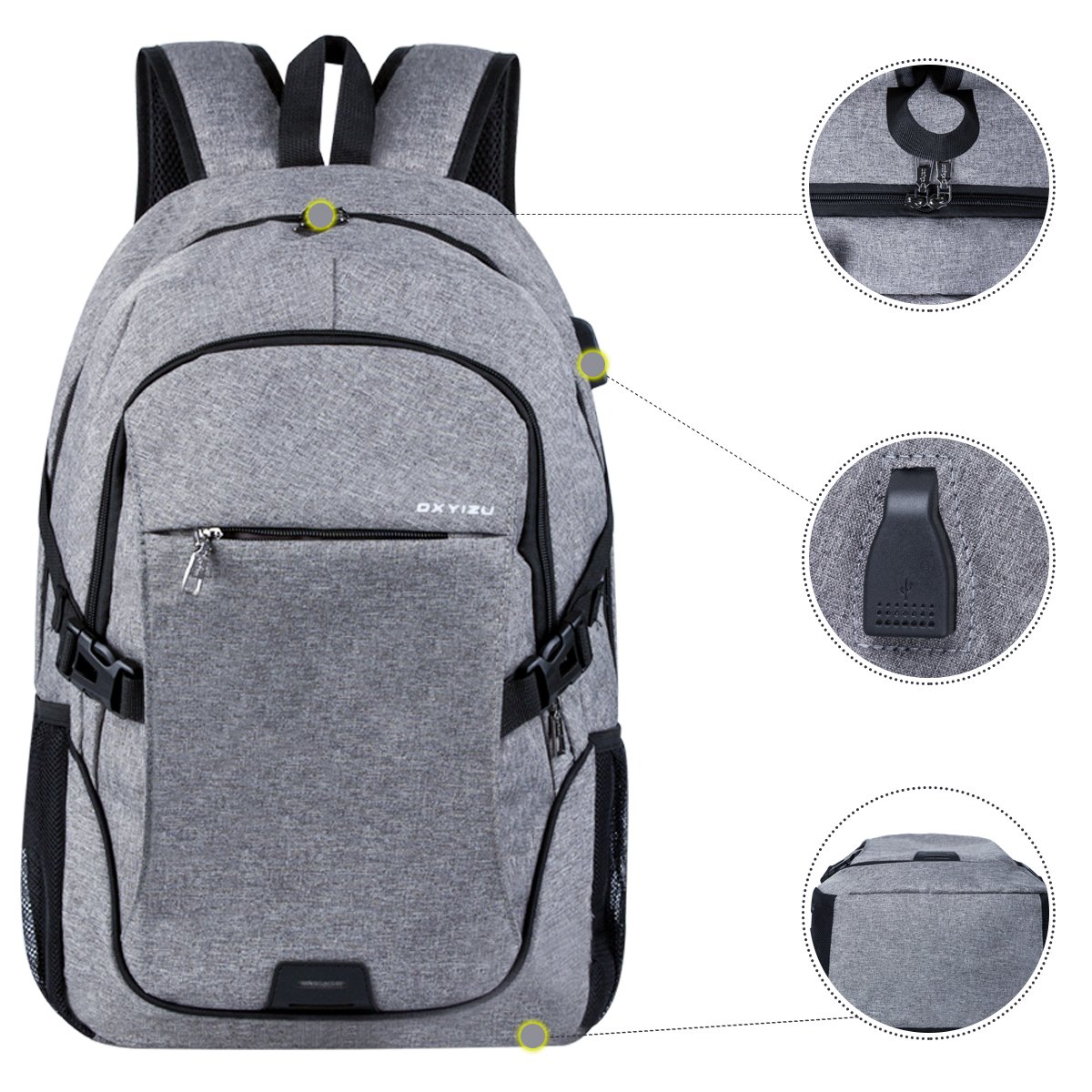 Laptop Backpack Waterproof Computer Travel Backpack with USB Charging Port Fits