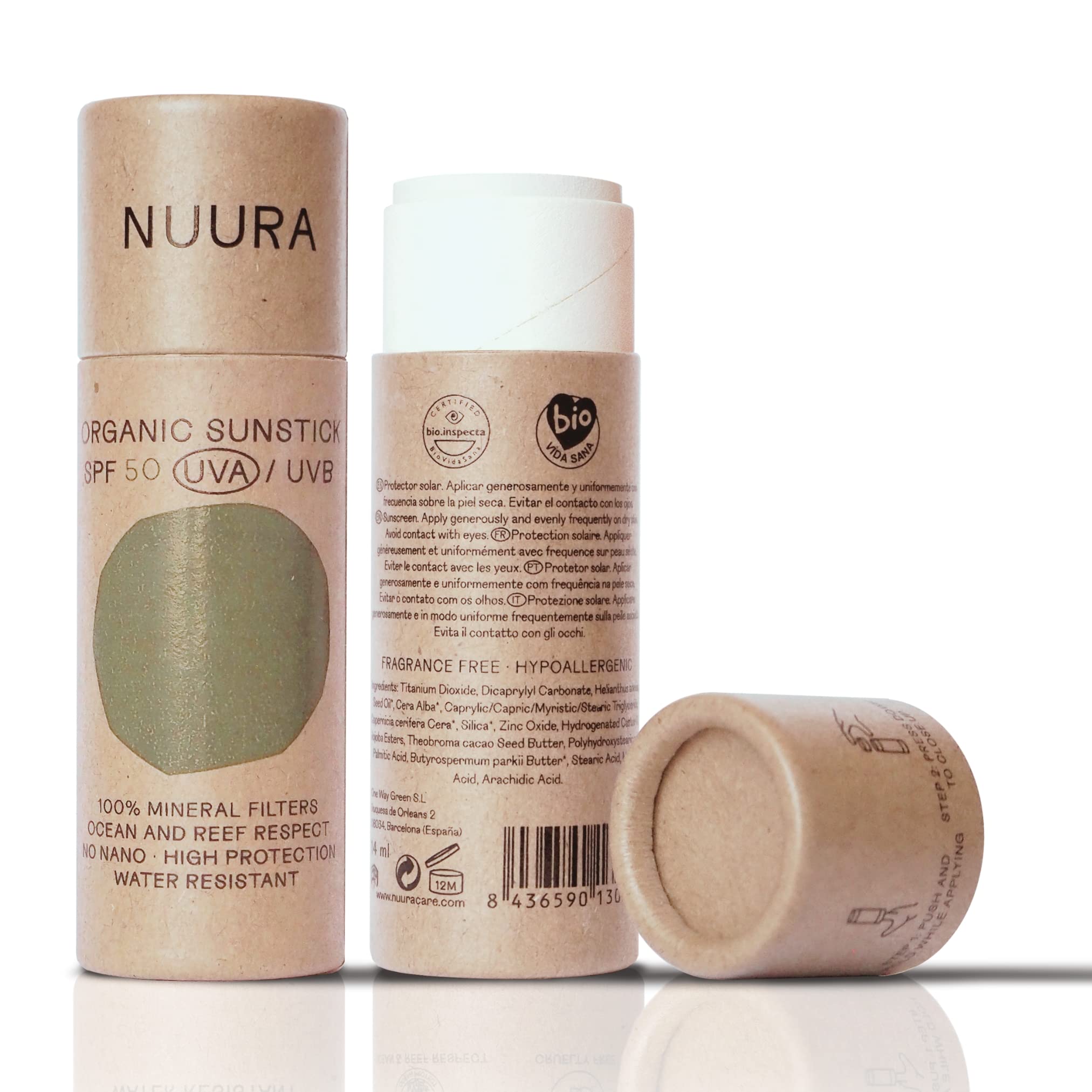 NUURA Face Sunscreen Stick SPF - High Protection for Face and Delicate Areas - Covers Imperfections and Unifies Skin Tone - Suitable for the Whole Family - 18ml