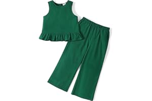 PATPAT Girls Clothing Set Linen Sleeveless Button Back Tank Crop Tops and Wide-Leg Ankle Pants with Pocket Outfits