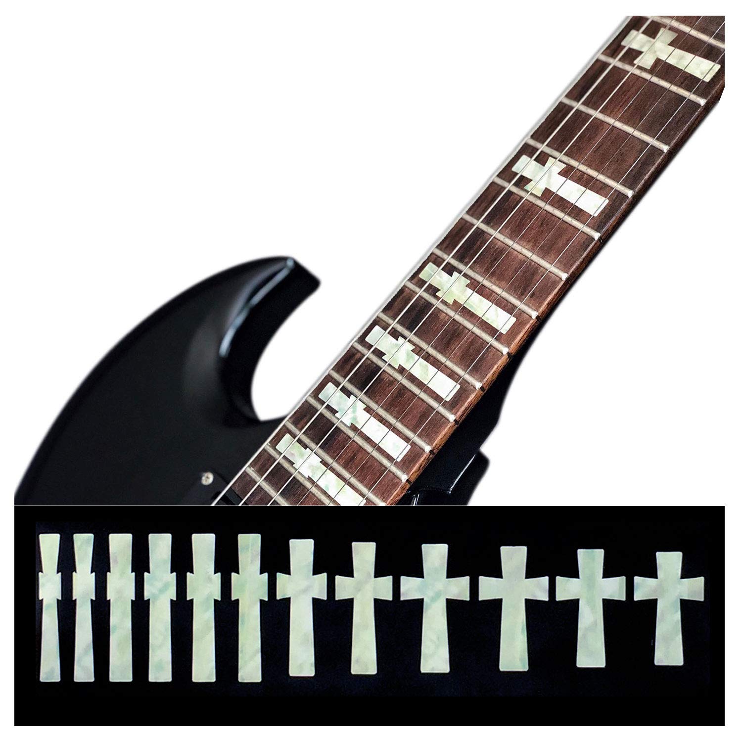 Inlaystickers Fret Markers for Guitars & Bass - Iommi Cross F-074IC-WT