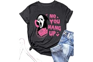 No You Hang Up Shirt Women Funny Scream Ghostface Graphic Tee Horror Halloween Tshirt Casual Short Sleeve Tops