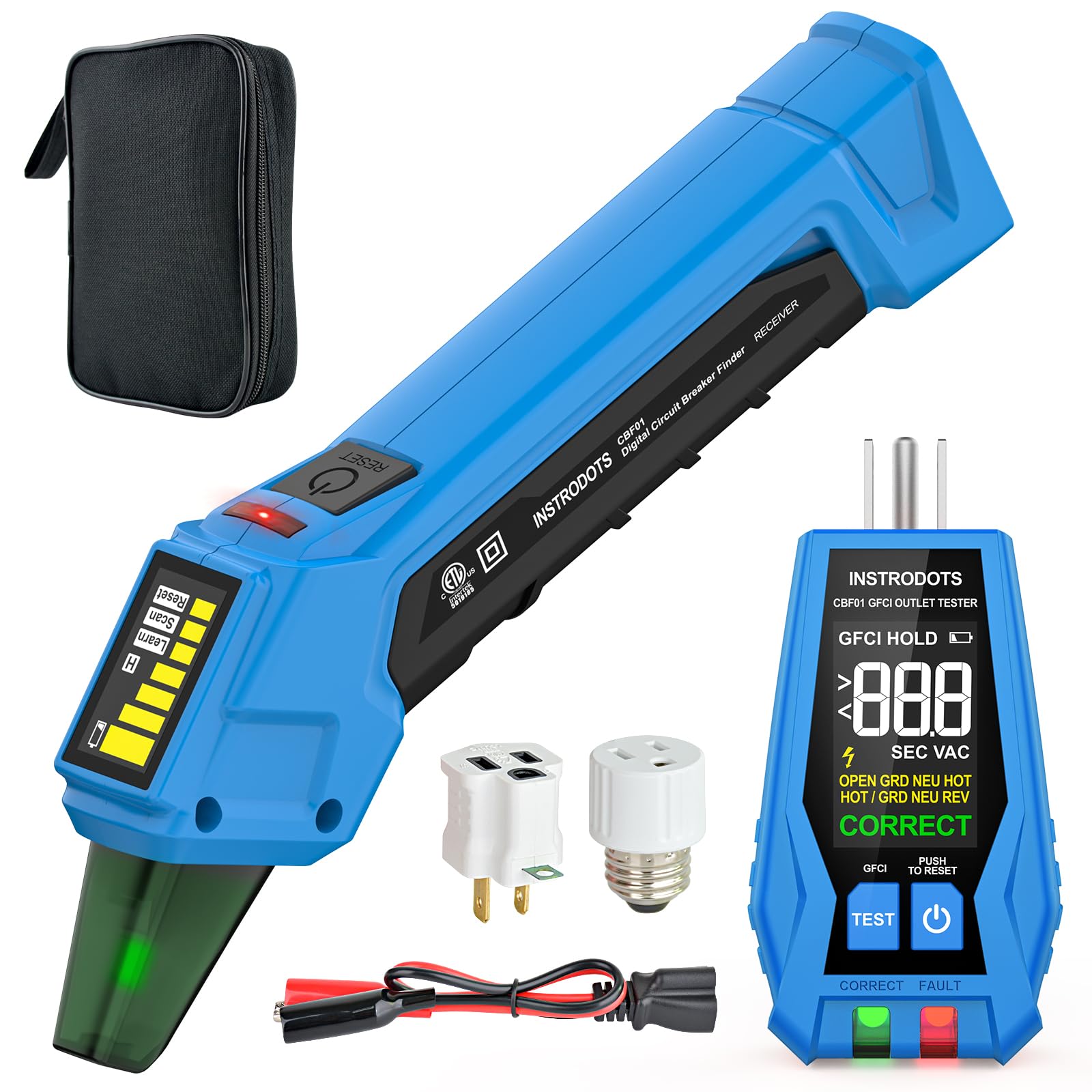 Photo 1 of INSTRODOTS Circuit Breaker Finder Tool with Accessories, 90-135V AC Digital Breaker Finder with Integrated GFCI Outlet Tester, Circuit Tracer with Buzzer Alarm & Color Display, Includes Carrying Case