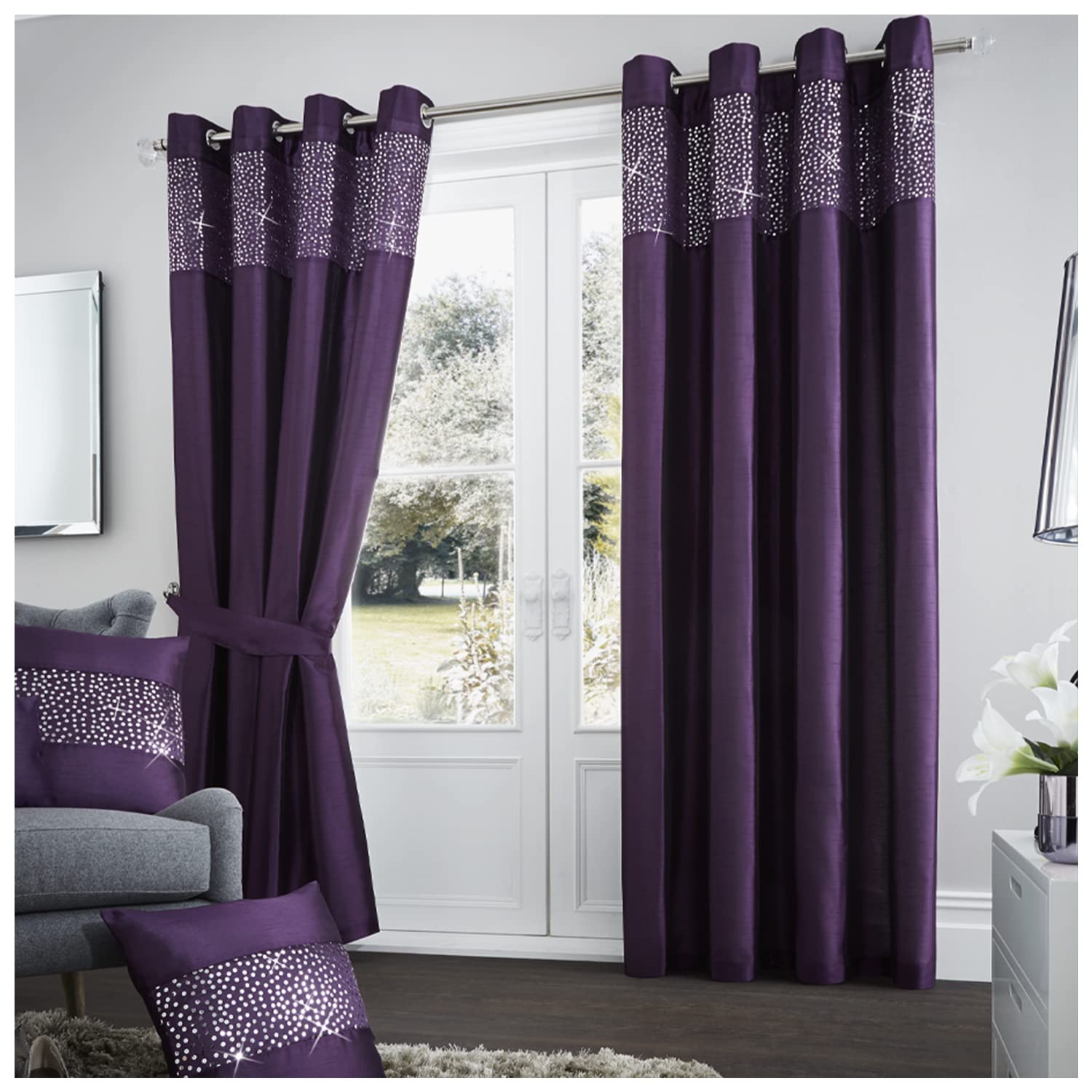 Gaveno Cavailia Luxurious Fully Lined Aviv Room Curtains (66 x 90 Inches), Polyester, Aubergine — image 1
