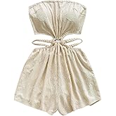 SOLY HUX Women's Boho Tie Backless Tube Top Romper Strapless Cut Out Wide Leg Vacation Short Jumpsuits