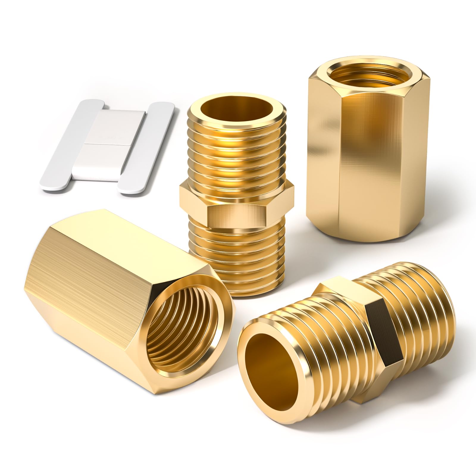 Bwintech 4 Pcs 1/8" to 1/8" Female & Male BSP Thread Brass Hex Nipple & Hex Coupling Connector for Pipe Connecting Conversion