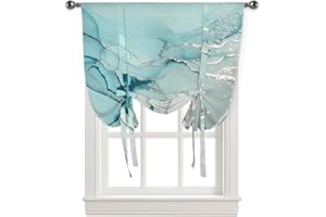 ARTSHOWING Marble Tie Up Curtain for Kitchen Adjustable Balloon Window Shade 45 Inch Length Aqua Blue Marble Abstract Ink Art Painting Rod Pocket Curtain Drape for Bedroom Living Room 34"x45" Valance