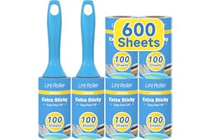 Swihauk 600 Sheets Extra Sticky Lint Rollers for Pet Hair, Easy Spiral Tear Lint Roller for Clothes with Ergonomic Handle, Multipurpose Lint Remover for Furniture, Carpet, Car Seat