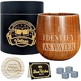 Gejoyse Wooden Bourbon Drinking Glass Present for Men Funny Whiskey Grail Cup Father's Day Birthday Gift for Dad Grandpa Husband Office Friendship Gifts for Male Friends
