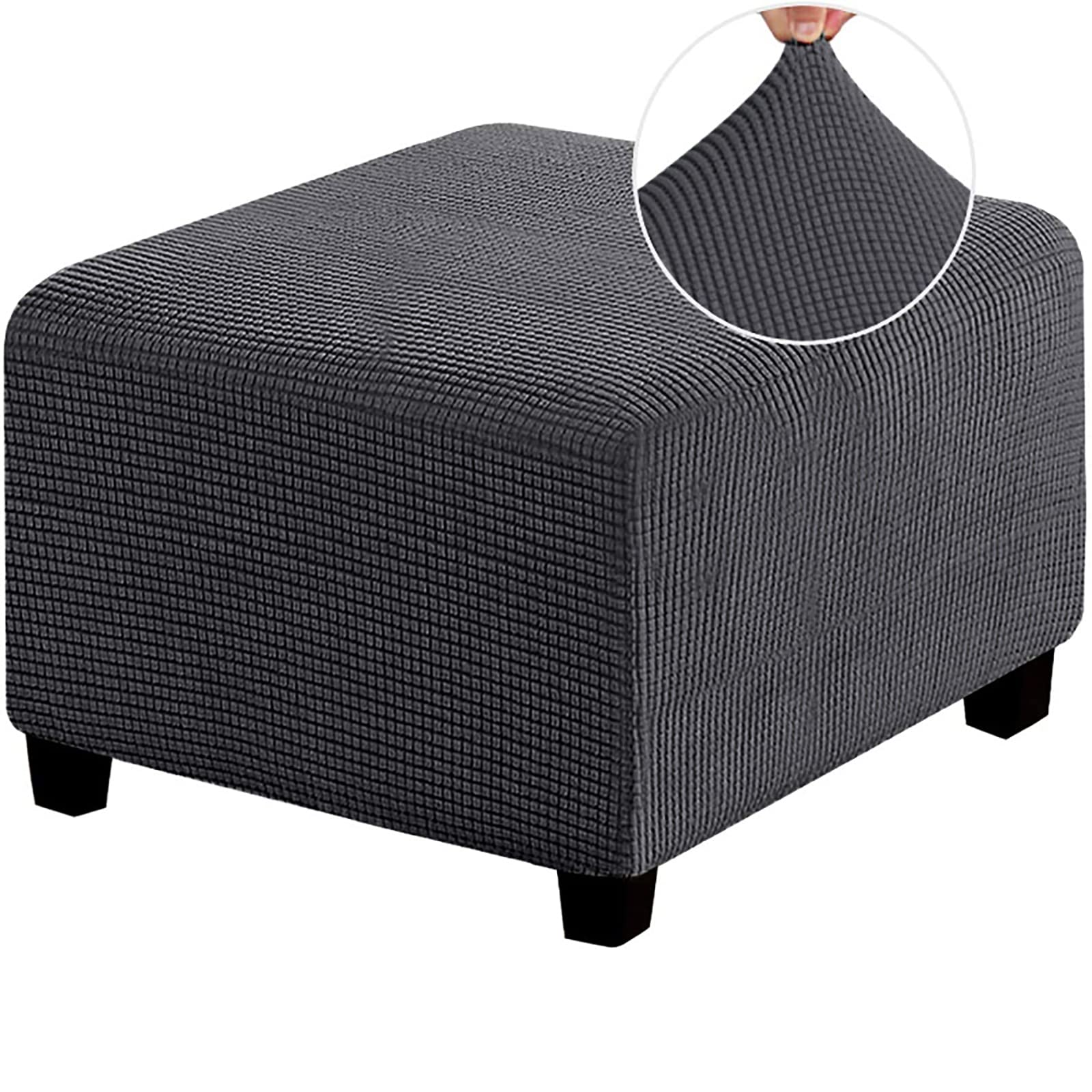 Uavchy Square Ottoman Cover, Stretch Ottoman Cover Washable Super Soft Universal pouffe cover with Elastic Bottom Anti-Slip Foot stool Jacquard Slipcovers,Dark Gray