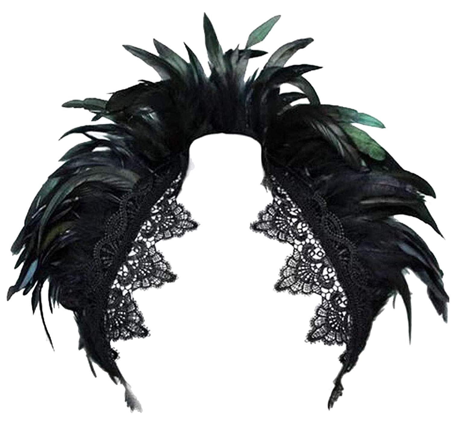 keland Women's Gothic Feather Cape Shawl Collar Stole Bolero Shoulder Wrap Halloween Maleficent Costume (Black-B)