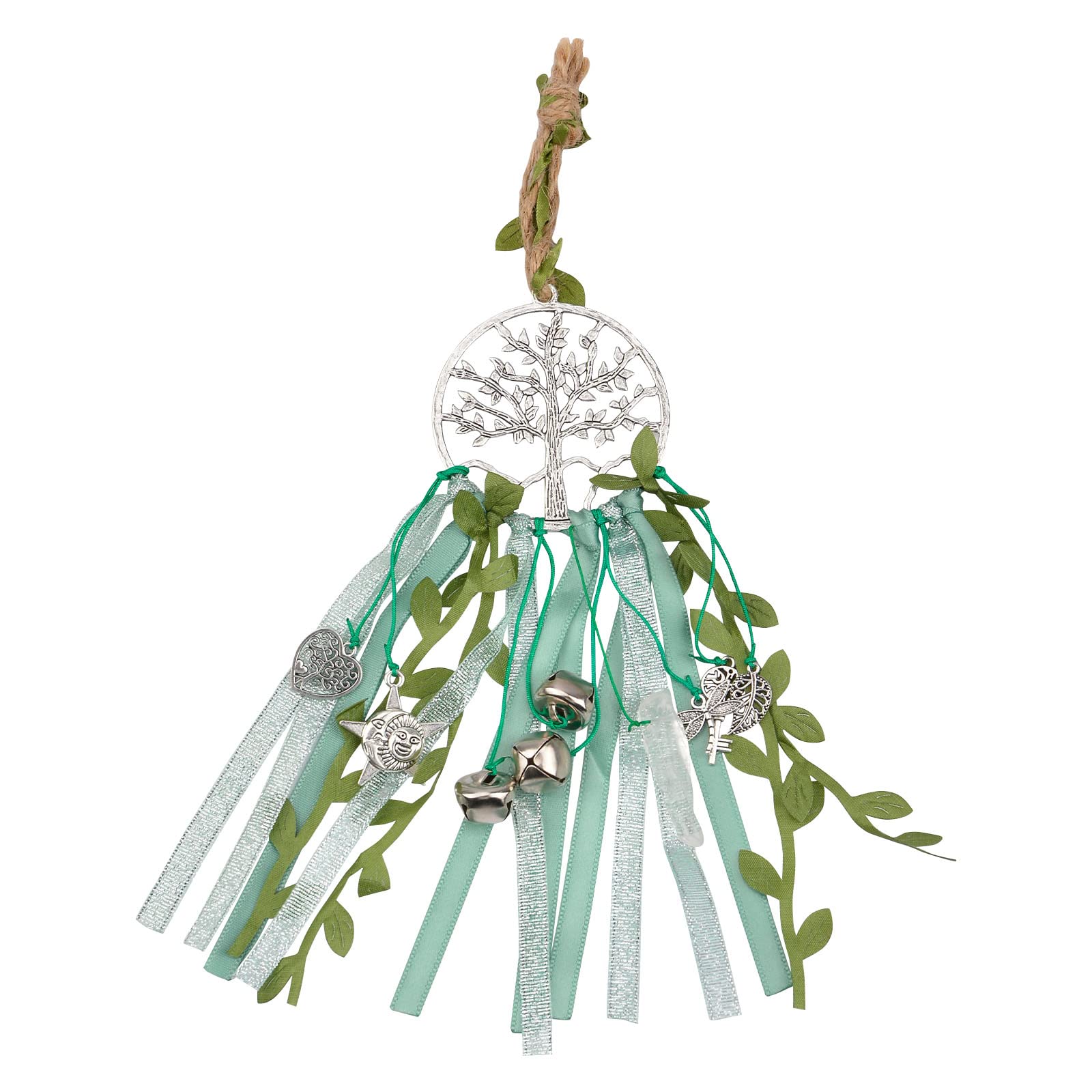 URROMA Green Witch Bell, 1 Pcs Life Tree Magic Witch Bell with Twine Wind Chimes, Protection Door Hanger for Crafts, Car, Room, Wall Decor