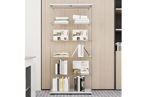 Beauty4U Glass Display Cabinet with 5 Shelves, Curio Cabinets for Living Room, Bedroom, Office, White Floor Standing Glass Bookshelf, Quick Installation